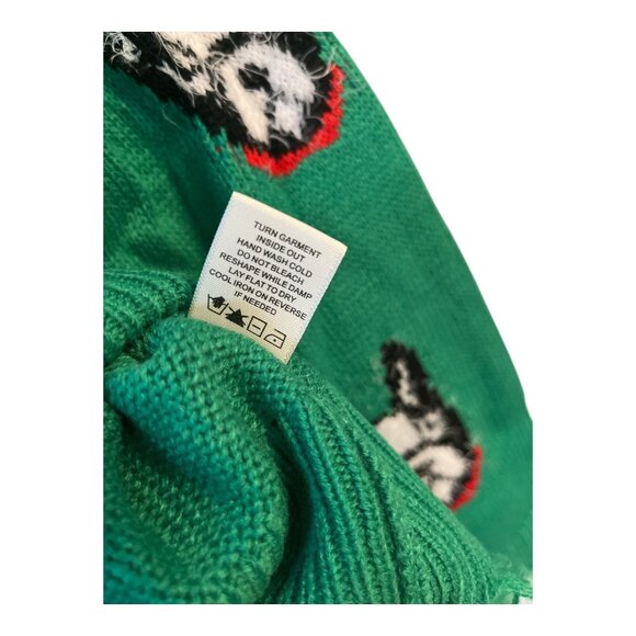 Girls Green Distressed Sweater – Dog Face Pattern w Jingle Bells – Size L - Picture 5 of 5